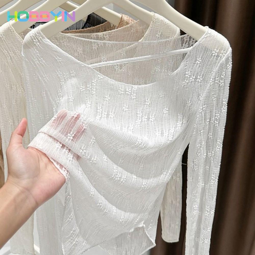 Áo sheert ren Hobb Yin, dáng slim-fit cổ tròn mỏng, phù hợp đi biển chống nắng