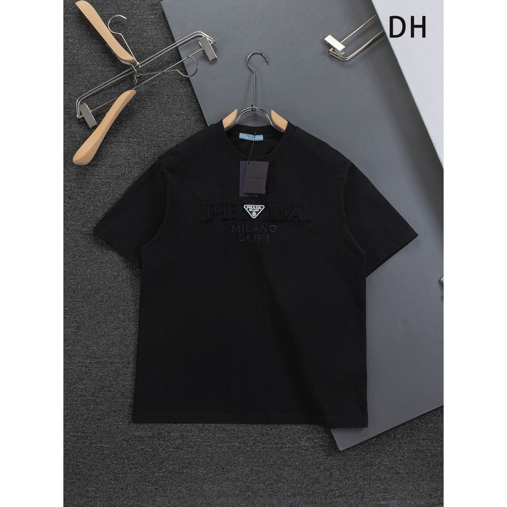 Áo thun cổ tròn nam nữ Prada phong cách đường phố, đáy áo sơ mi, thiết kế mới in logo ERV4