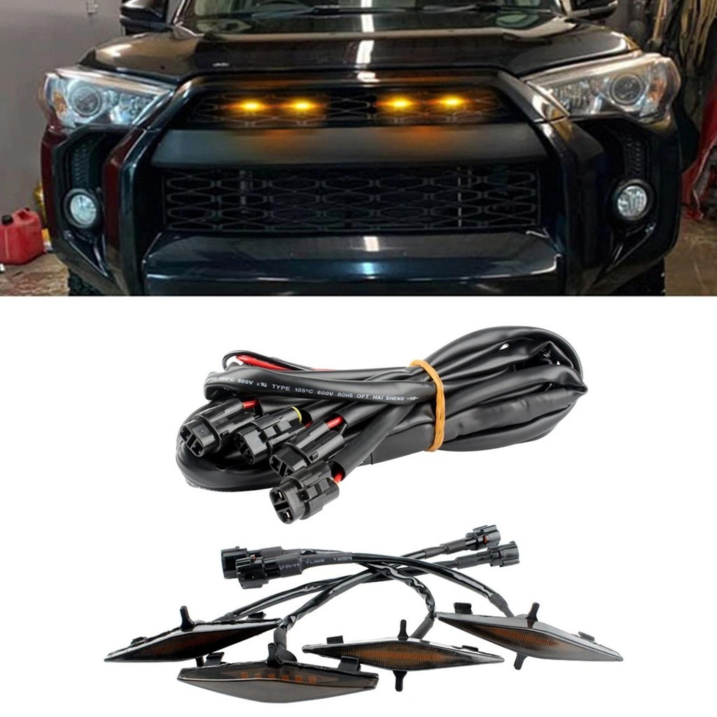Dành Cho Xe Toyota 4Runner 2014-2021 TRD Pro 4 Vỏ Ống Kính Màu Đen Khói Lưới Tản Nhiệt Màu Vàng LED 