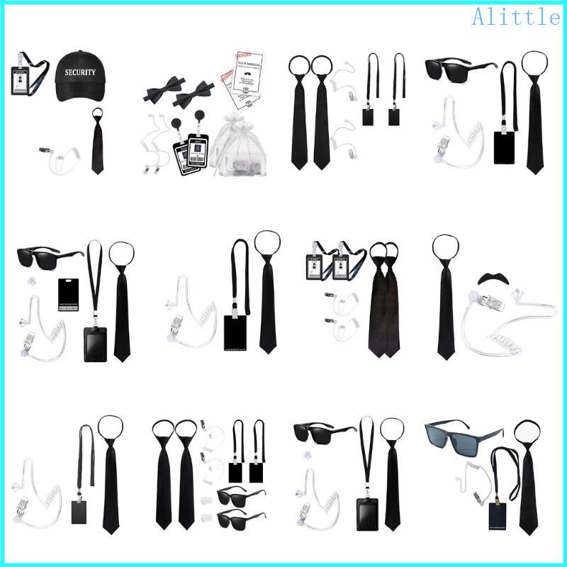 Alia Secret Agent Dress Up Trang Phục bao gồm Kính Đen Tai Nghe Và Dây Buộc Cổ Bảo Vệ Bảo Vệ Trang P