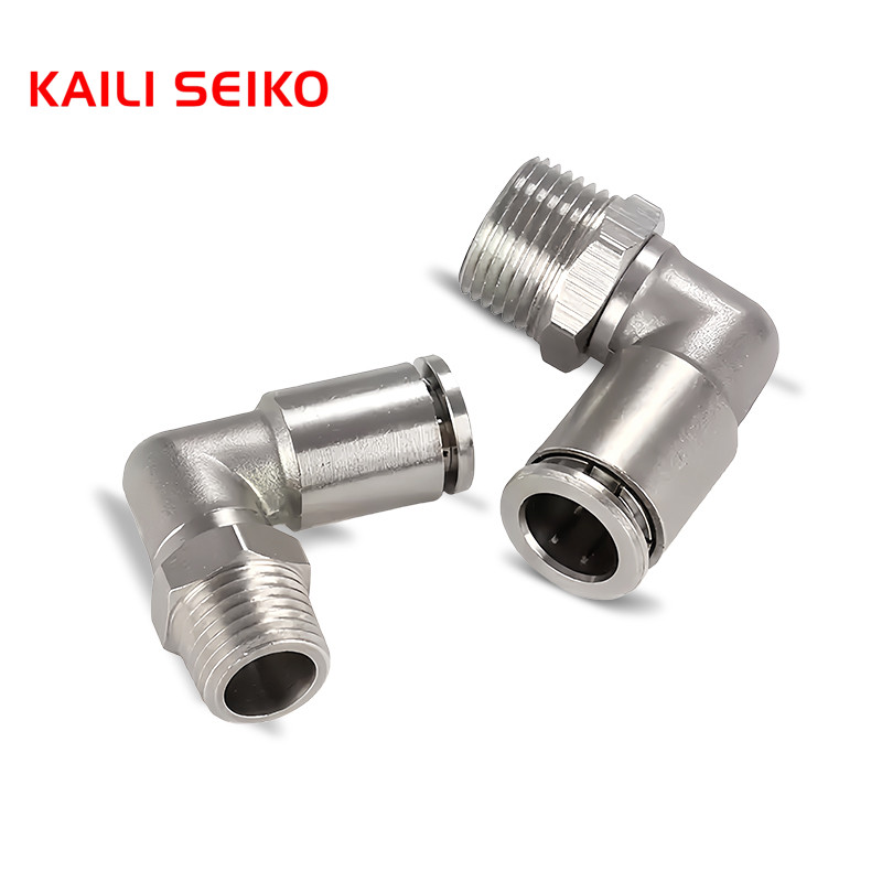 Mạ niken Đồng thau PL Khuỷu tay Lắp khí nén Đầu nối nhanh Nam Chủ đề PL10-02 Bộ chuyển đổi ống