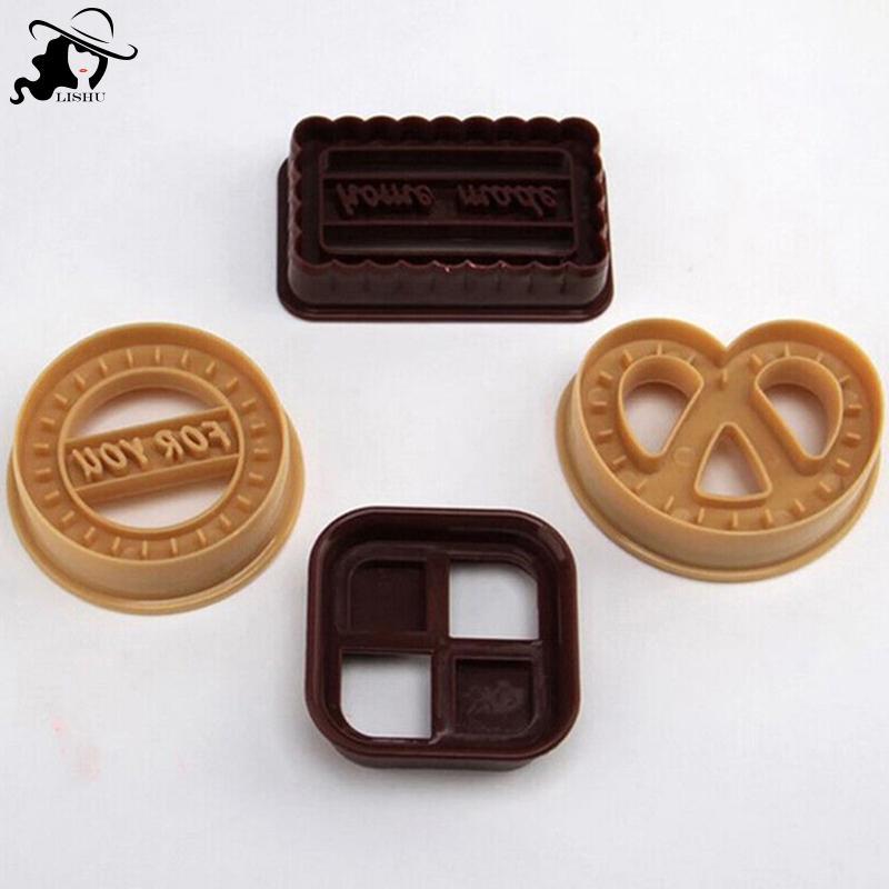 LISHU 4 Vuông Tròn Bánh Quy Cắt Bộ Bánh Quy Bánh Mì Fondant Khuôn Làm Bánh Dụng Cụ Nướng Bánh Khuôn 