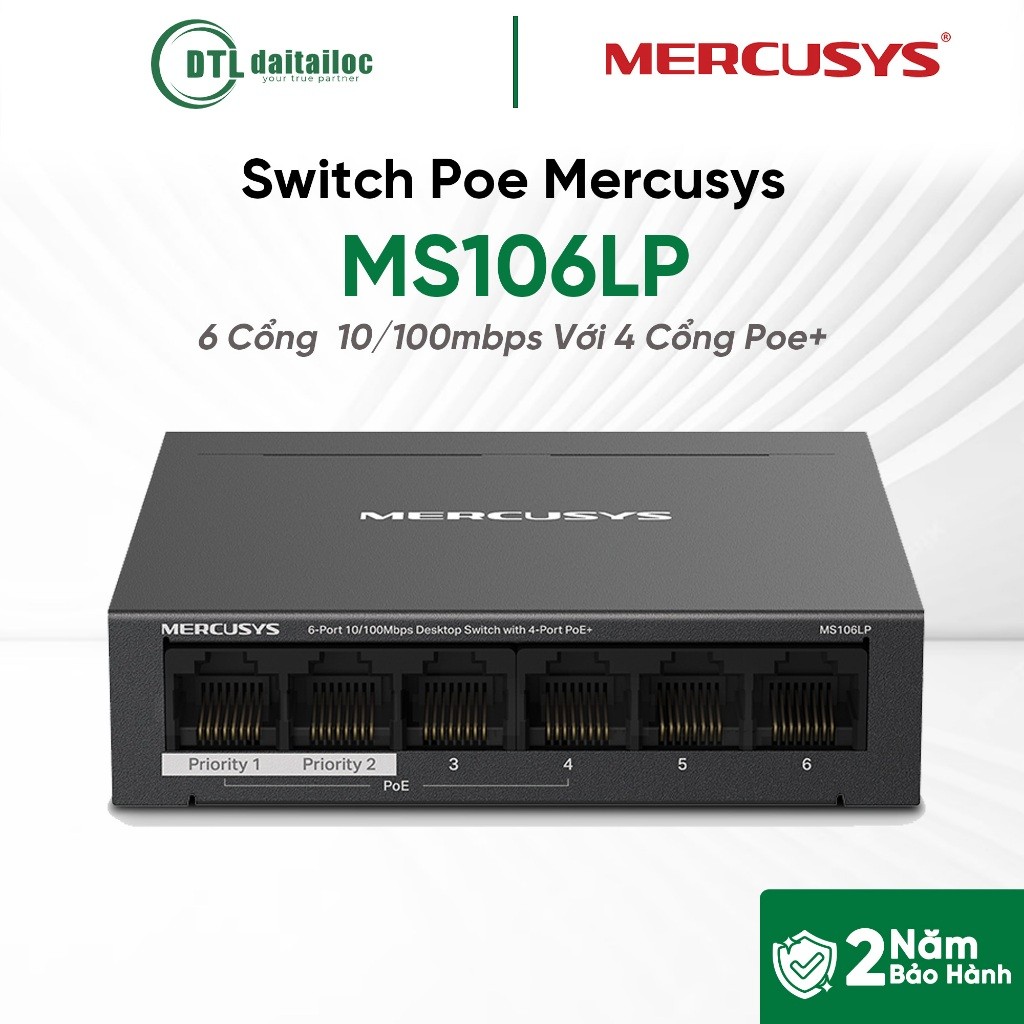Switch PoE Mercusys 6P MS106LP 100mb | Chính Hãng | Bảo Hành 24 Tháng