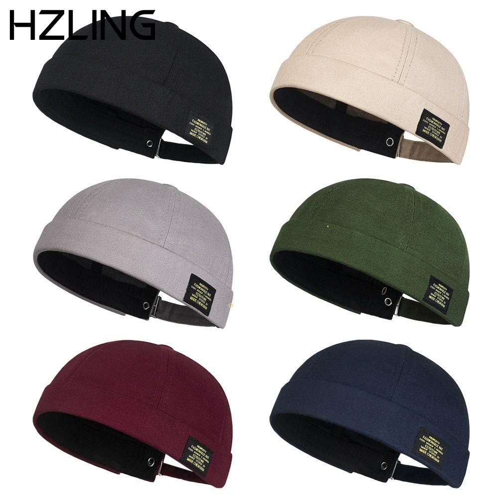 HZLING Beanie Street Hat, Thêu Chữ Cái Có Thể Điều Chỉnh Vành Docker Cap, Thời Trang Cotton Màu Trơn