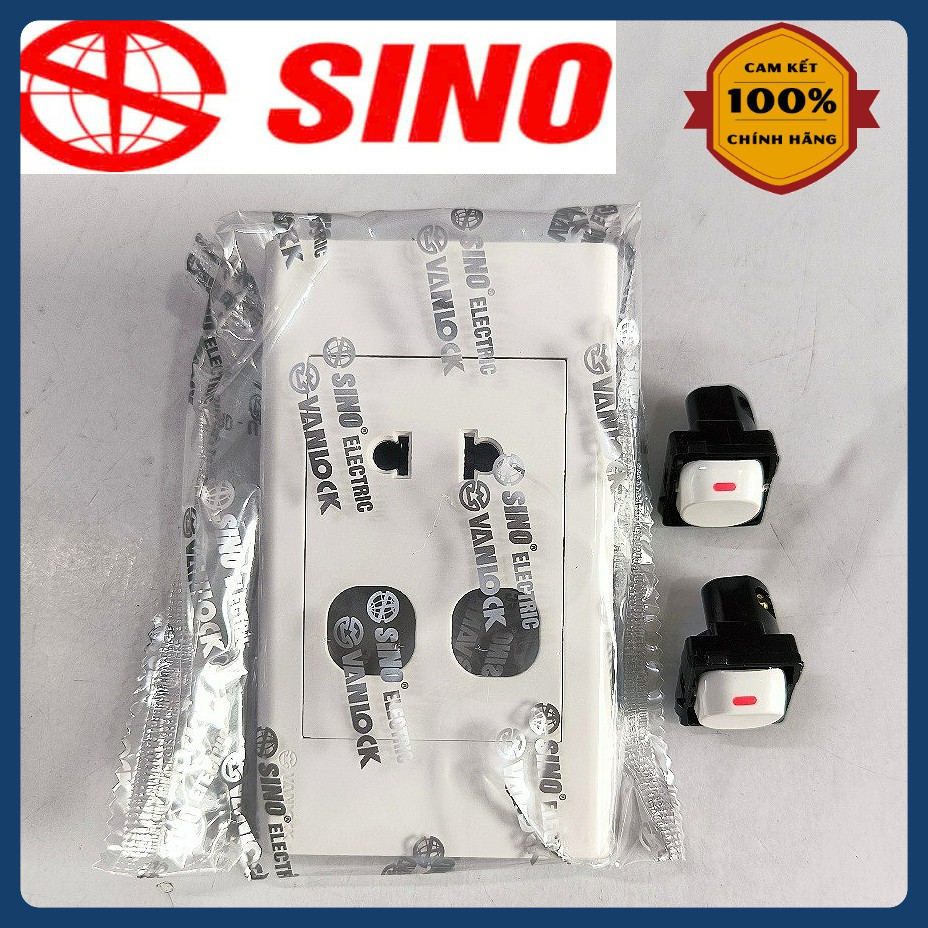 (Chính Hãng Sino) Mặt công tắc ổ cắm điện âm (nổi) tường - Mặt 1 cổ cắm 2 công tắc - Công tắc 1 chiề