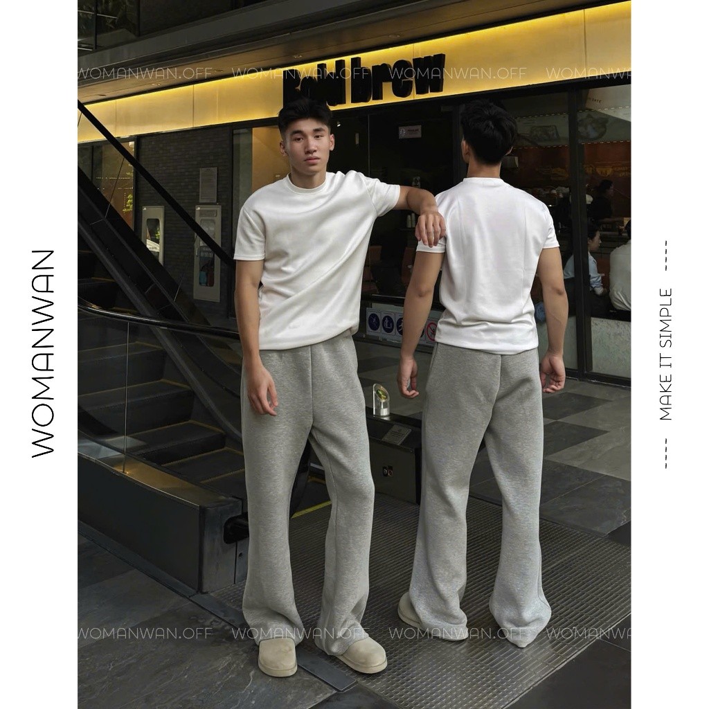 Quần Nỉ Ống Đứng Form Rộng Vải Nỉ Mềm Tôn Dáng WOMANWAN Phong Cách Trung Quốc - Menswear