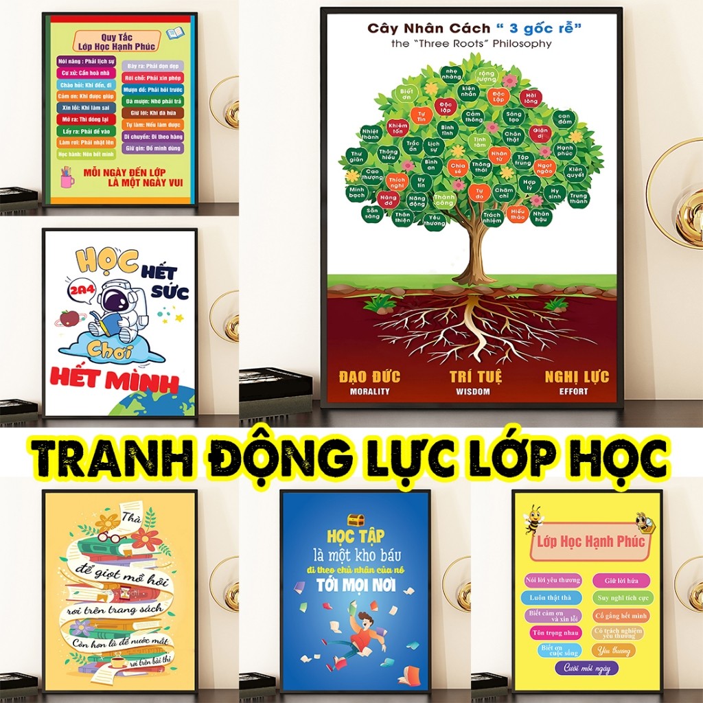 Tranh slogan lớp học/ tranh treo lớp học/ tranh treo trường học/ tranh động lực phòng học có khung c