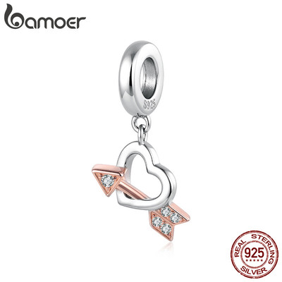 Bamoer Bạc 925 Charm Trái Tim Mũi Tên Mặt Dây Chuyền DIY Cho Vòng Tay Quà Tặng Cho Nữ