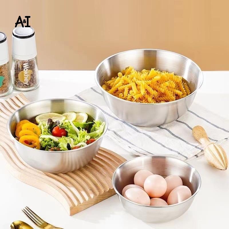AI Thép không gỉ Bạc Salad Bát Cơm Mì Lamian Mì Bát Bộ Đồ Ăn Nhà Bếp Hộp Đựng Thực Phẩm VN
