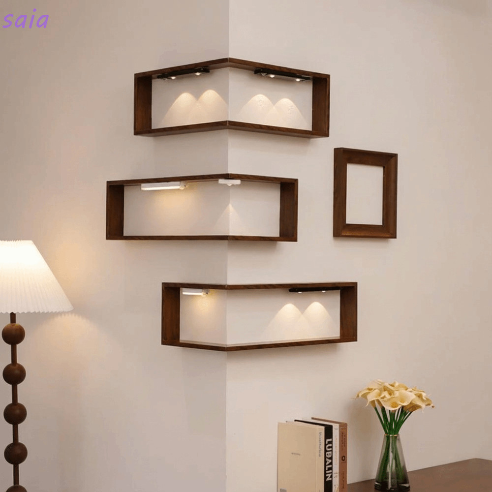 Kệ sách góc SAIA, Kệ nổi treo tường góc, Kệ trưng bày bằng gỗ 90 độ tiết kiệm không gian tại nhà