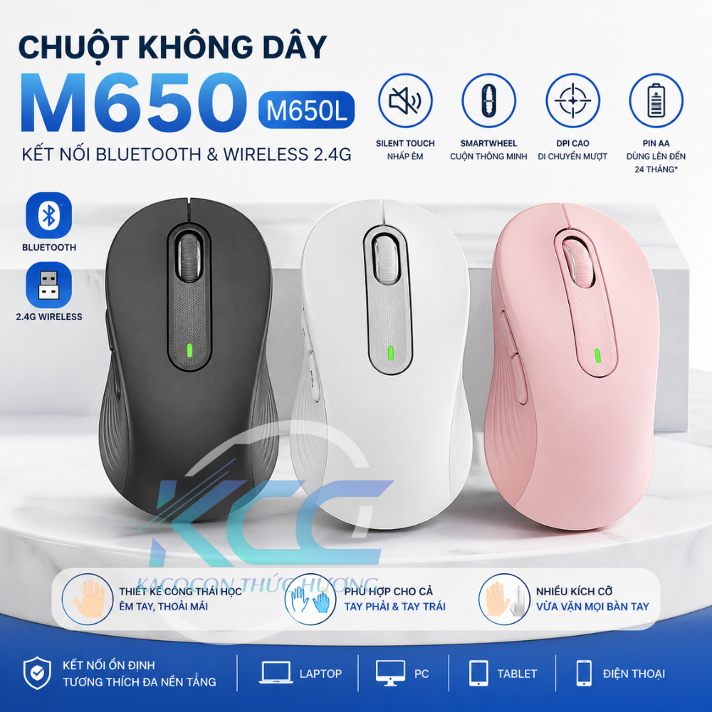 Chuột Không Dây Bluetooth M650 M650L Silent DPI Cao Kết Nối Ổn Định Thiết Kế Nhỏ Gọn Pin Lâu
