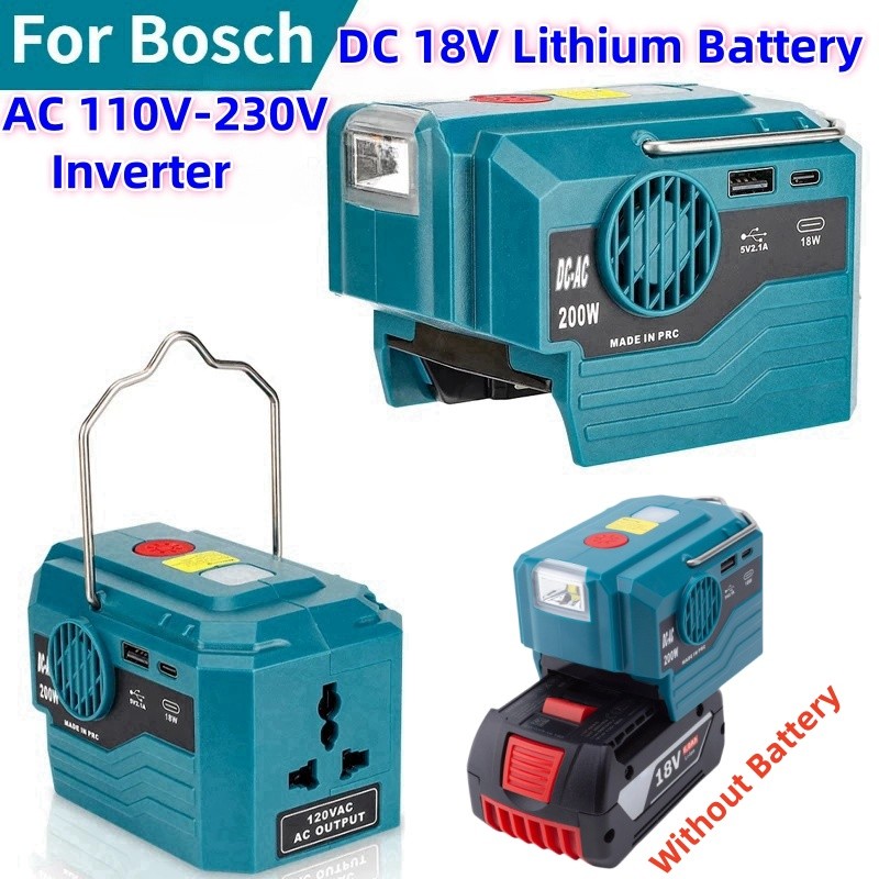 Bộ sạc điện di động biến tần 220V 200W dành cho pin BOSCH 18V 120V 220V 200W (Không có pin)