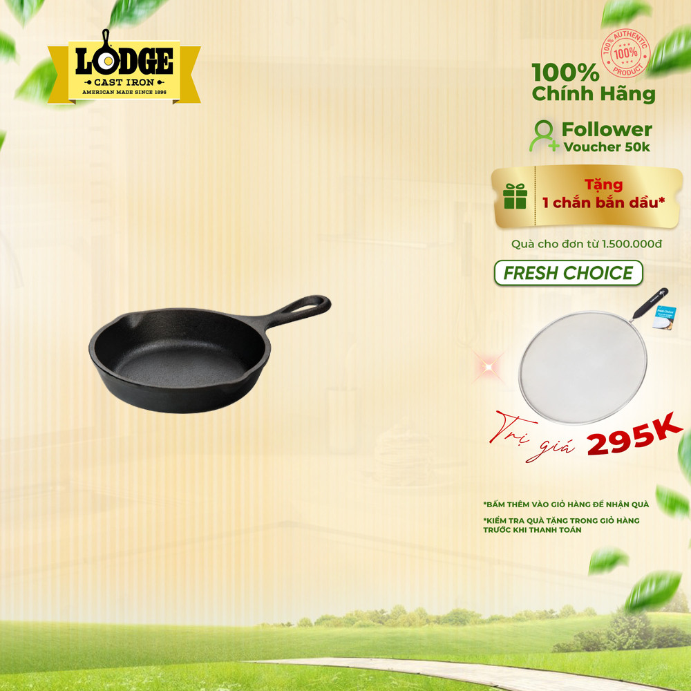 Chảo gang Lodge sản xuất tại Mỹ nhiều kích thước sử dụng trên mọi loại bếp 12.7cm