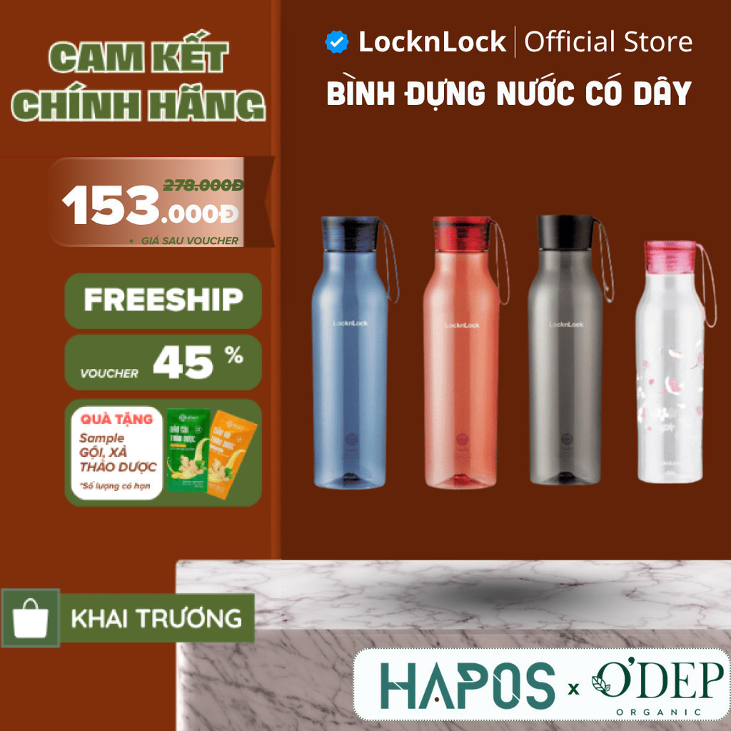Bình nước nhựa LocknLock Eco Bottle có dây treo, an toàn cho sức khỏe ABF644 550ML ABF664 750ML - HA