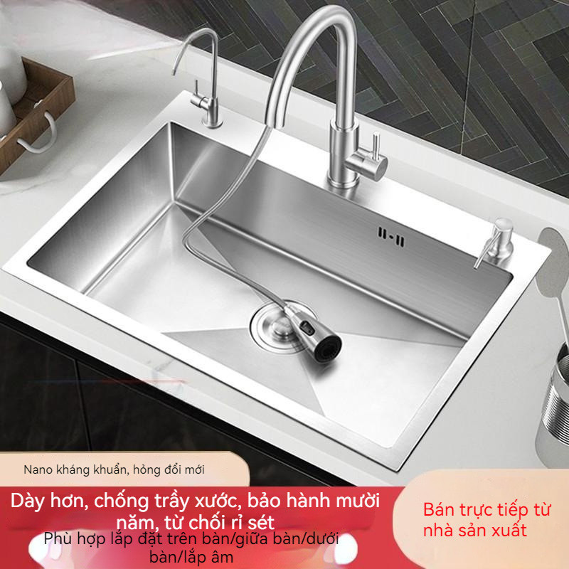 F1-C1-newBồn rửa bằng thép không gỉ. Bồn rửa nhà bếp một ngăn lớn. Chậu rửa rau. Chậu rửa tay.- Wate