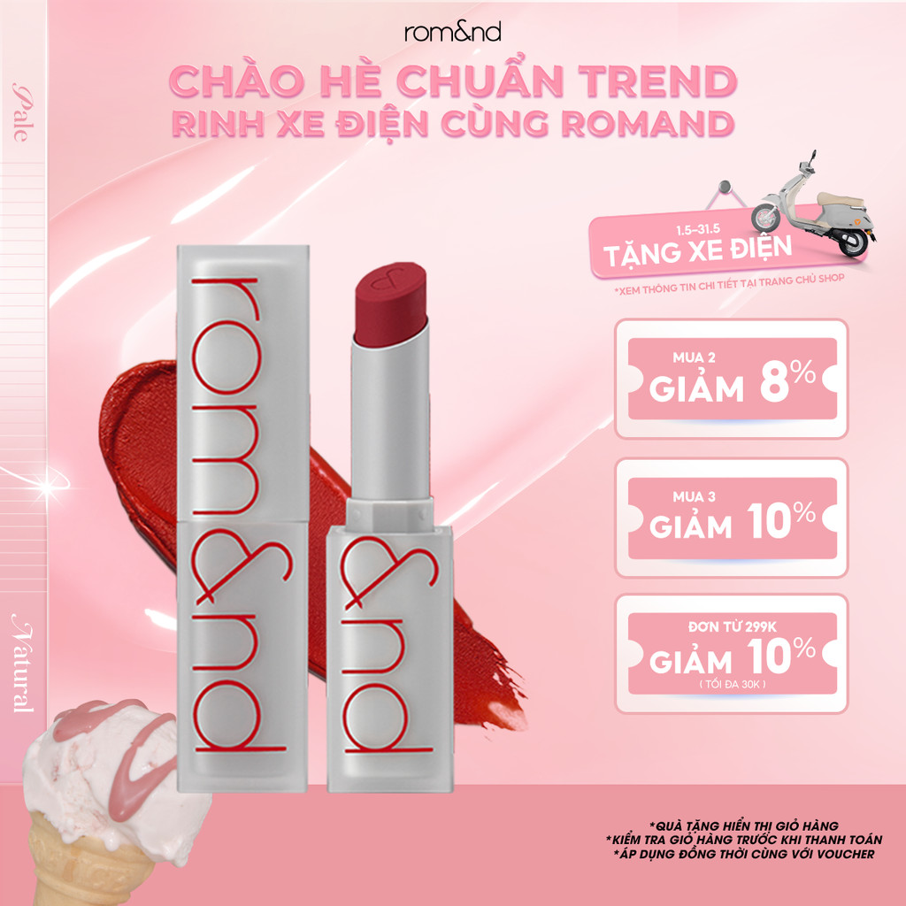 [Rom&nd] Son thỏi lì, lên màu siêu xinh Hàn Quốc Romand Zero Matte Lipstick 3g