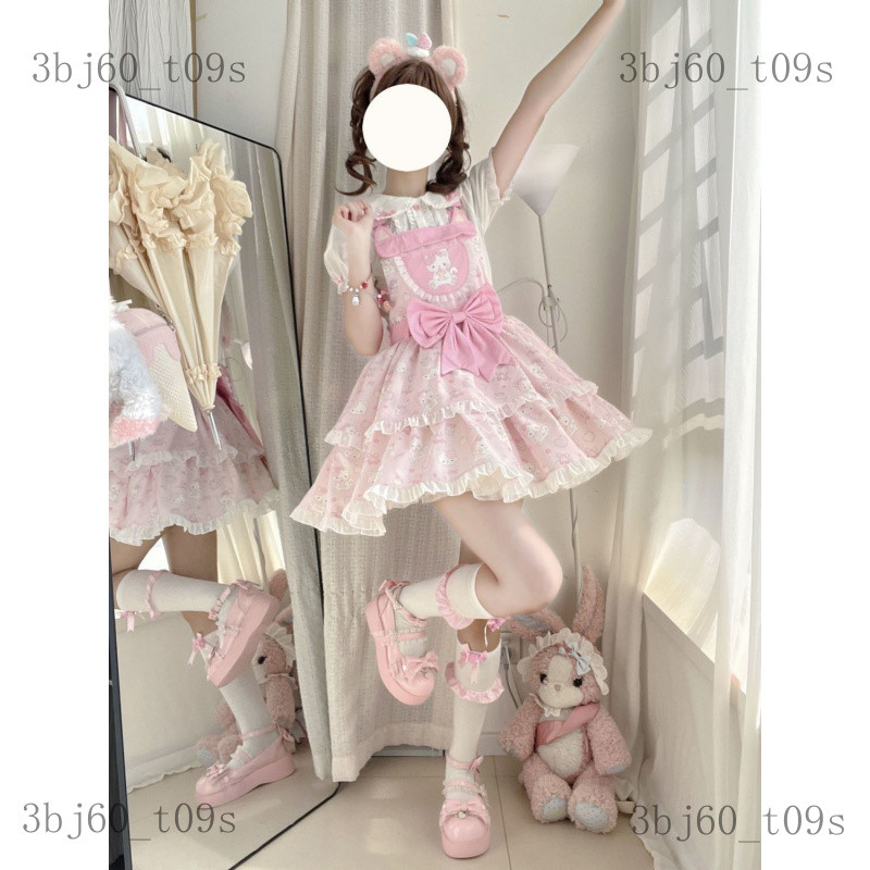 Váy Lolita Lolita Nguyên Bản Lolita【Bánh Mèo Dễ Thương】Váy yếm in họa tiết hoa xinh xắn, phong cách 