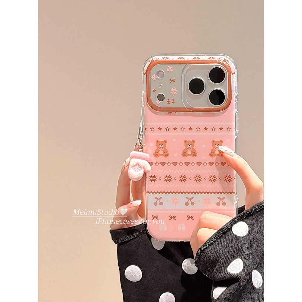 Meimu ins Mùa Đông Hồng Phi Đảo Gấu Thích Hợp Cho iphone17 Vỏ Điện Thoại Apple 16promax Phong Cách M