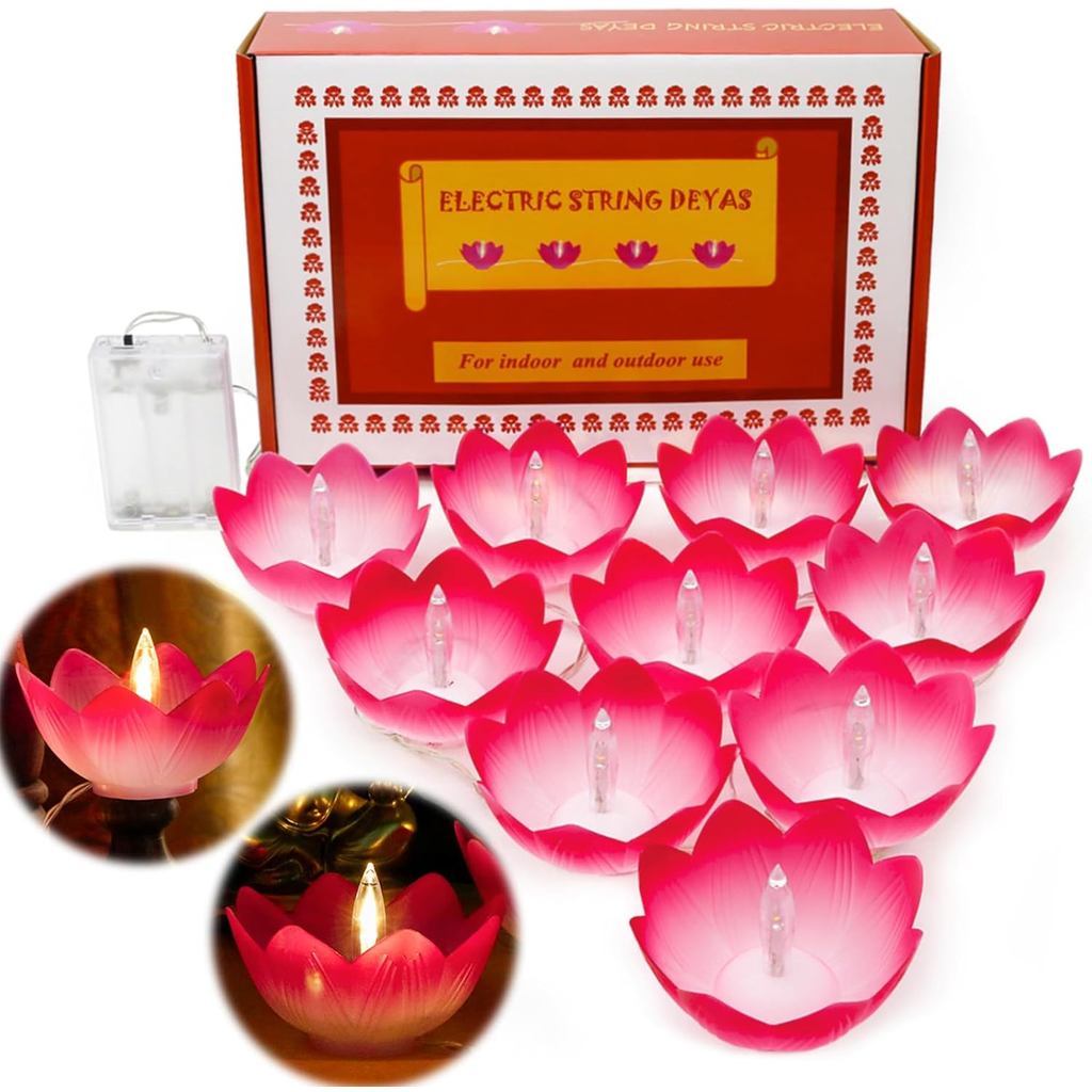 Aliki Diwali Quà tặng Đèn LED điện tử Diyas - Đèn dây Diya hình sen Diwali Pooja Item Ấn Độ Văn phòn