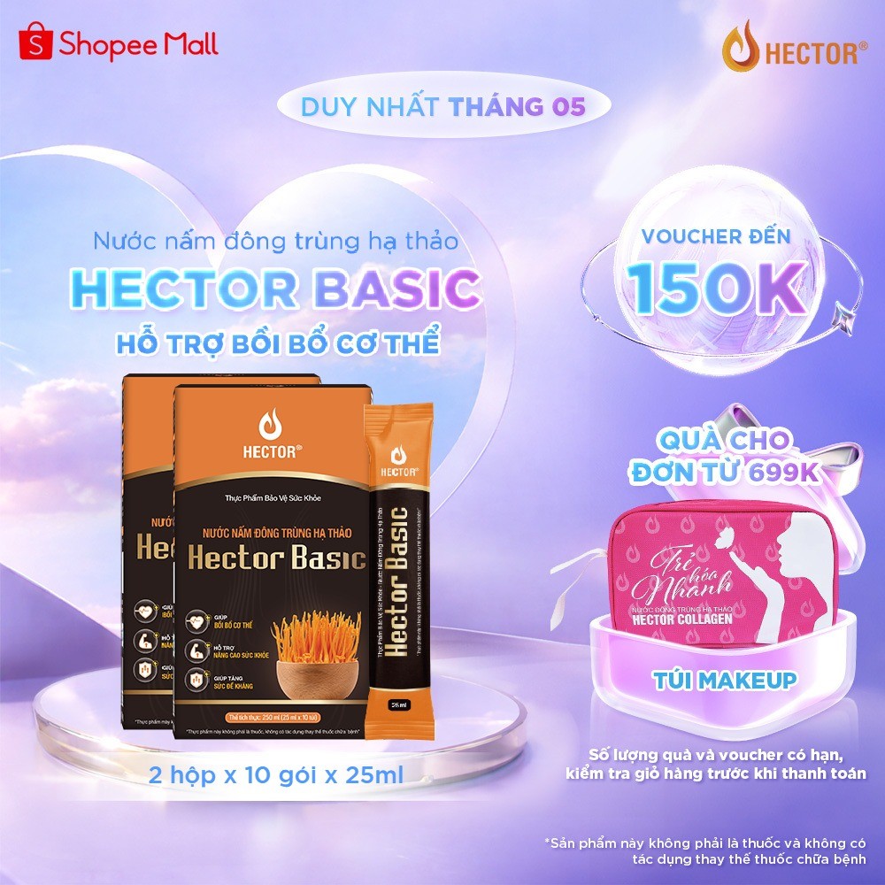 Bộ 2 Hộp Nước nấm Đông Trùng Hạ Thảo Hector Basic hỗ trợ bồi bổ sức khỏe hằng ngày (2 hộp x 10 gói x