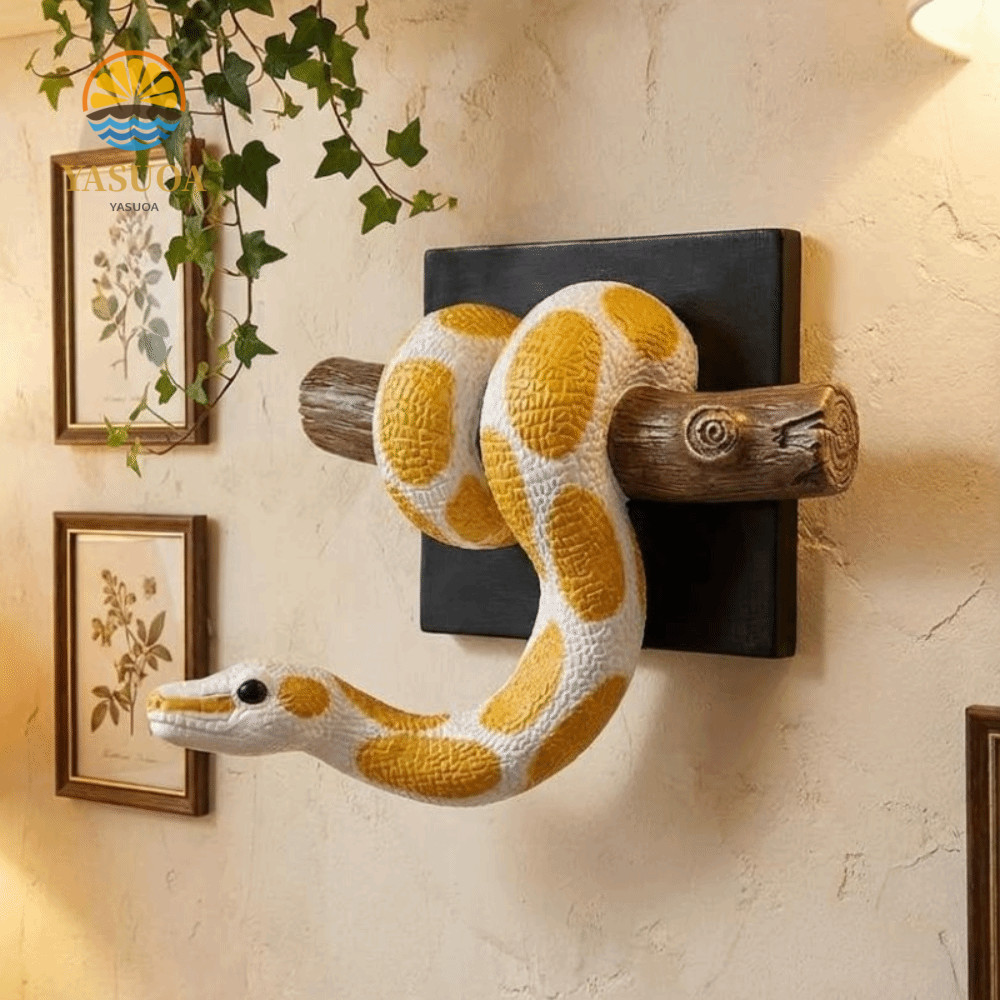 LARGLO Golden Ball Python Wall Art, Điêu khắc rắn kim loại 3D bằng nhựa thực tế, Sáng tạo giống như 