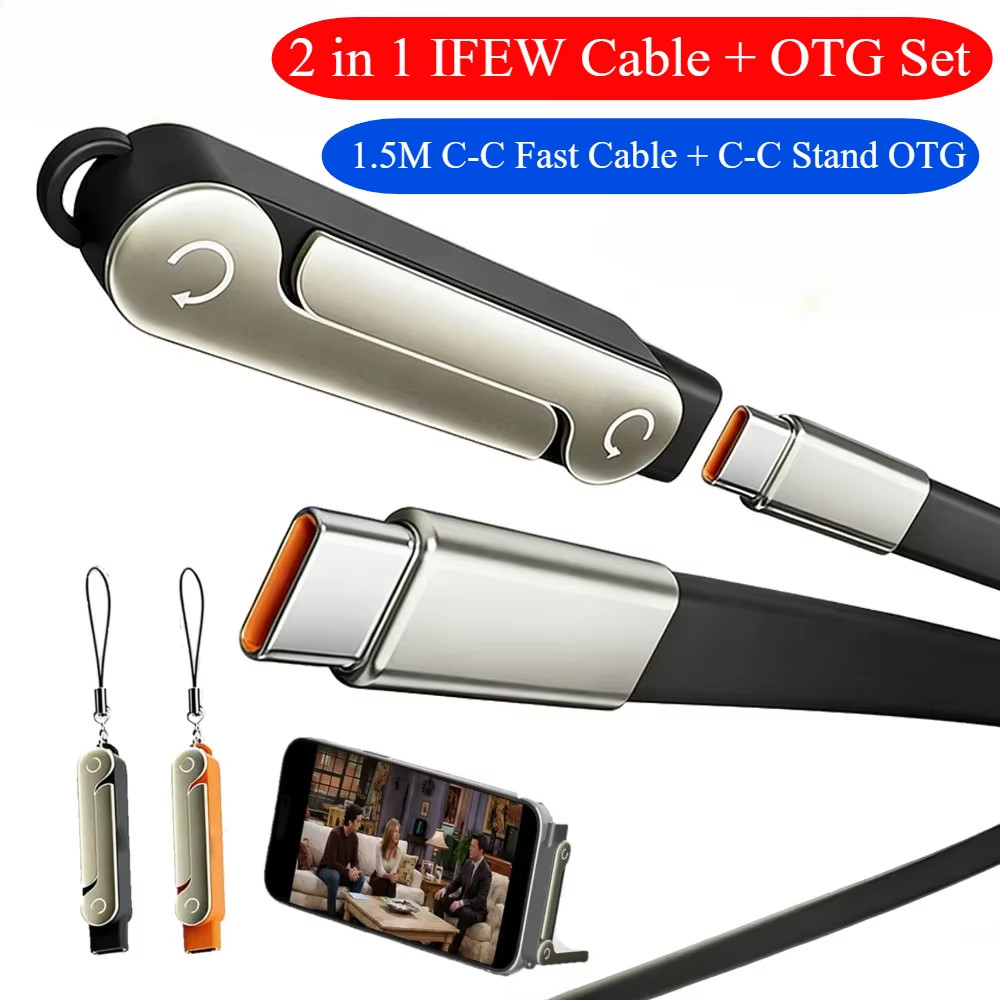Cáp sạc nhanh 240W USB C sang Type C có giá đỡ điện thoại có thể tháo rời Dữ liệu Cáp silicon lỏng L