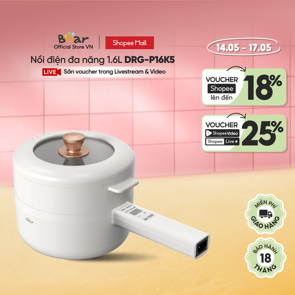 Nồi điện đa năng 1.6L  Bear DRG-P16K5 / P16M2/ E15P2 - Hàng Chính Hãng