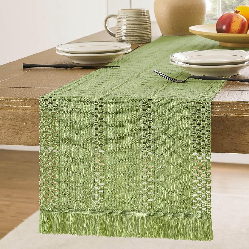[Khăn trải bàn có sẵn] Table Runner Cotton Linen Stitching Woven Table Runner 6cm Row Whisker Table 