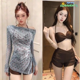 Summer Set Bộ Đồ Bơi Bikini 3 Mảnh Thời Trang Mới Mùa Hè Chấm Bi Có Tay Dài Che Chắn Đi Biển Dành Cho Nữ