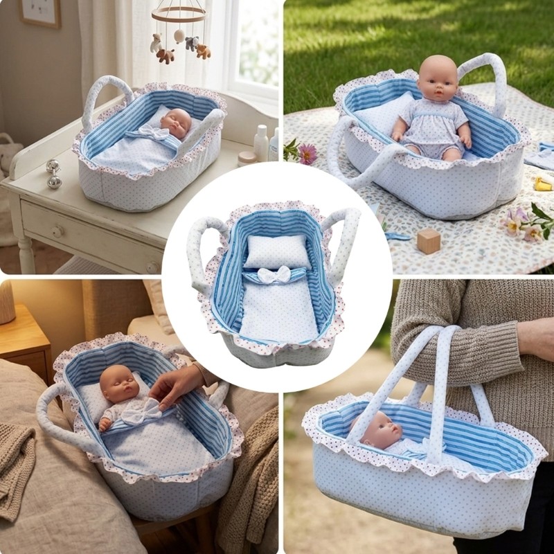 CH Hoạt Hình Búp Bê Ngủ Cot Giỏ Cầm Tay Cho Búp Bê 12Inch Trẻ Em Búp Bê Giá Đỡ 12Inch Giường Búp Bê