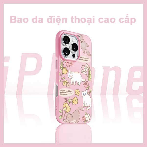 Ốp Lưng iPhone Mèo Dễ Thương Hoa Hồng Vàng Hồng Trắng  iP 11/12/13/14/15/16/17/Plus/Pro/Max