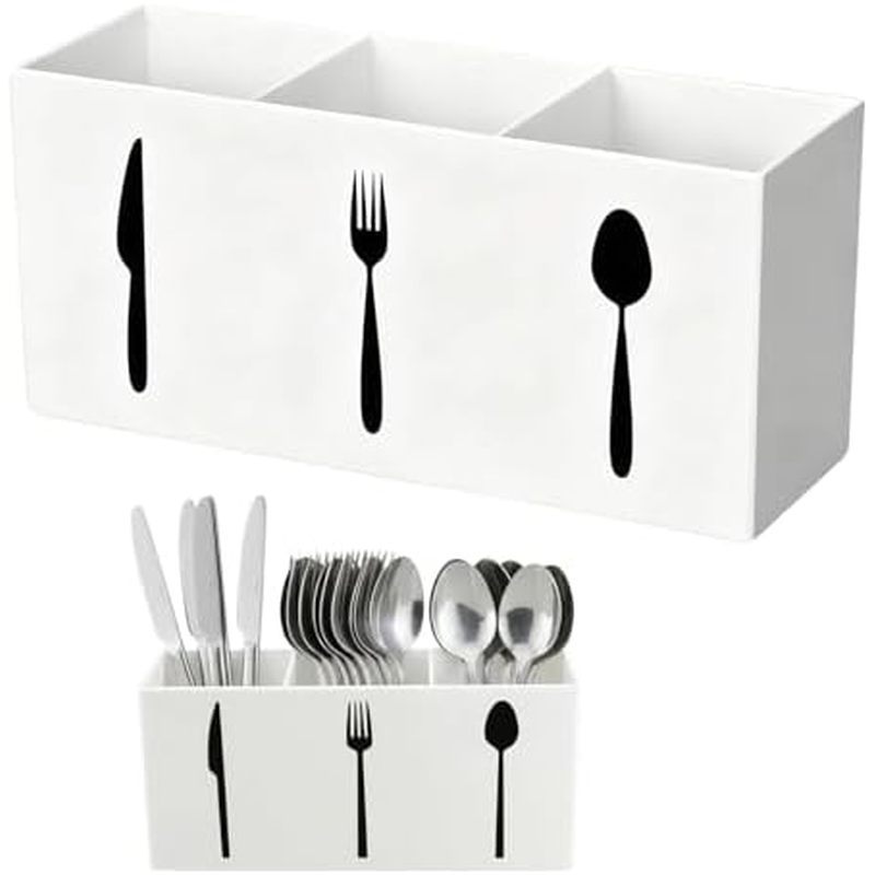 tensil Holder,Kitchen Countertop Organizer,Silverware Organizer,3 Compartments Silverware Caddy,Plas