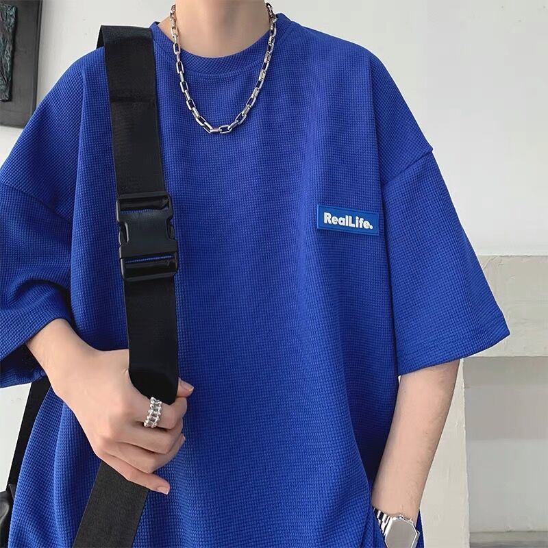 Klein Blue Waffle Shirt Tay Ngắn Mùa Hè, Hợp Thời Trang cho Dạo Phố