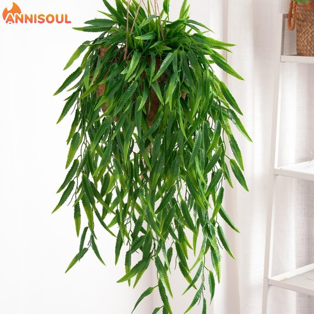 [NISO]5 Fork Artificial Willow Hanging Plastic Green Leaves Vine for Table Centerpiece