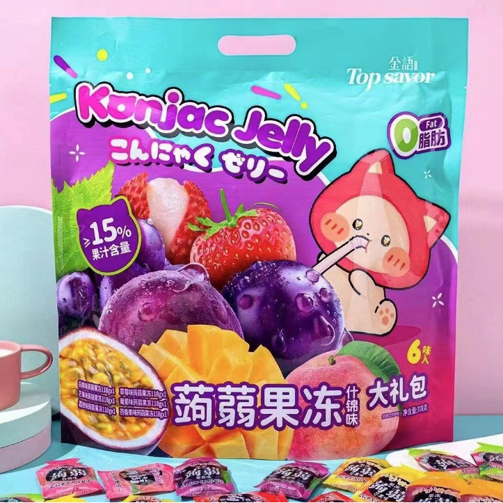 Hàng sẵn có Giao hàng nhanh Ngôn ngữ vàng 708g Konjac Jelly Các loại Hương vị Spree Bagged Mùa hè Tr