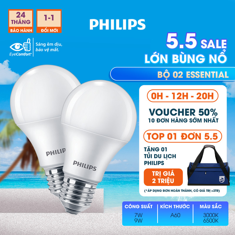 Bộ 02 bóng đèn LED PHILIPS bulb A60 - Công suất (7W, 9W, 11W)