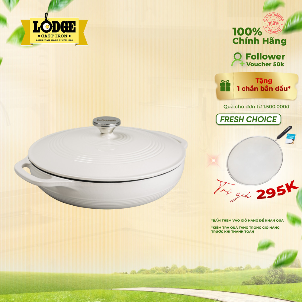 Lodge - Nồi gang phủ men màu trắng - 3.4L