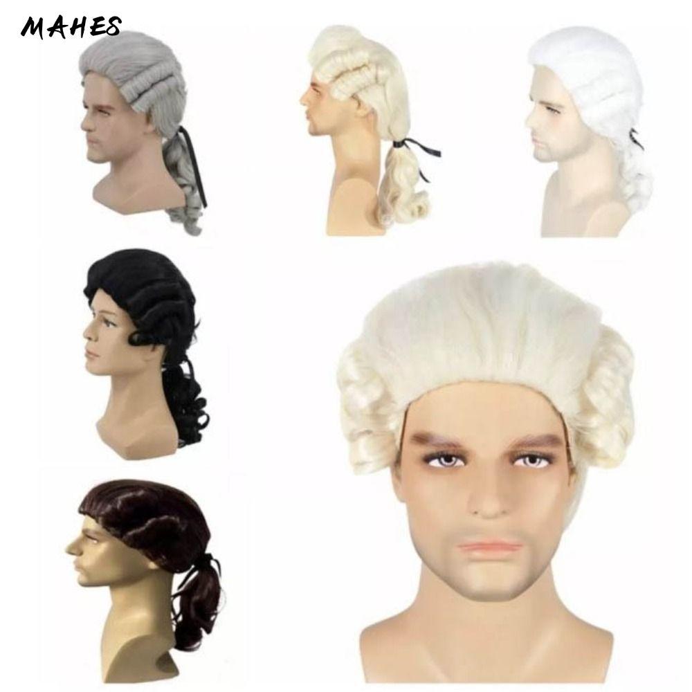 MAHES Lawyer Tóc Giả, Halloween COS Judge Lawyer Trang Phục Tóc Giả, Cosplay Tổng Hợp Tóc Giả Xoăn C