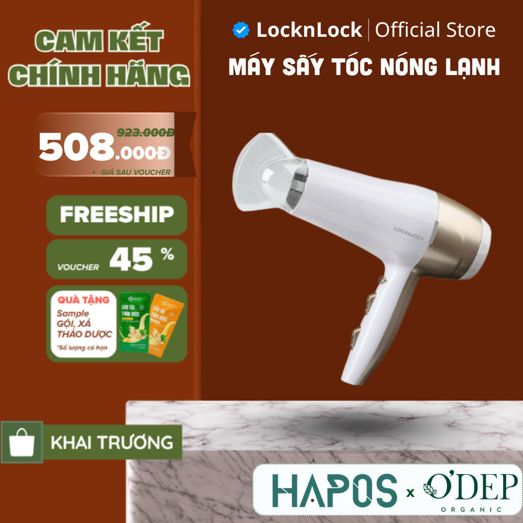 Máy sấy tóc LocknLock 3 chế độ nóng lạnh Chính hãng kèm đầu dẹp tạo kiểu 2300W công suất lớn ENA136W