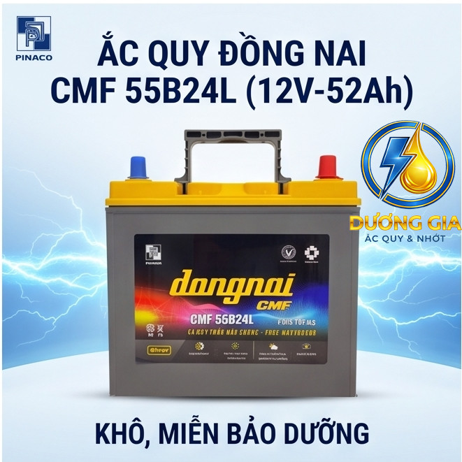[Chính Hãng] Ắc Quy ĐN  55B24L (12V-52Ah) - Bình Khô Dung Lượng Cao Cho Vios, Civic, City, Xpander