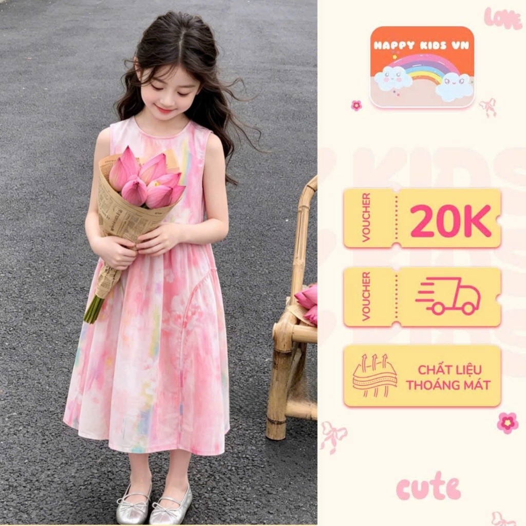 Đầm xinh tone hồng pastel ngọt ngào cho bé gái từ 8-45kg Happy Kids G89