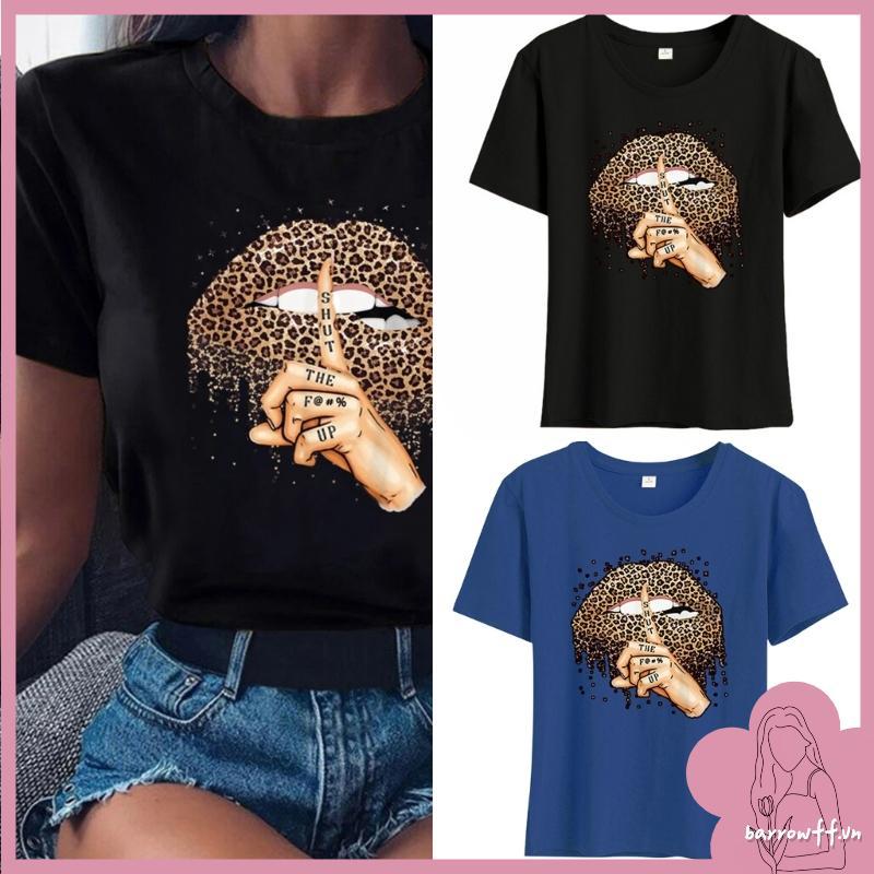 Women's Leopard Lips and Finger Print T-Shirt Graphics Short Sleeve Summer