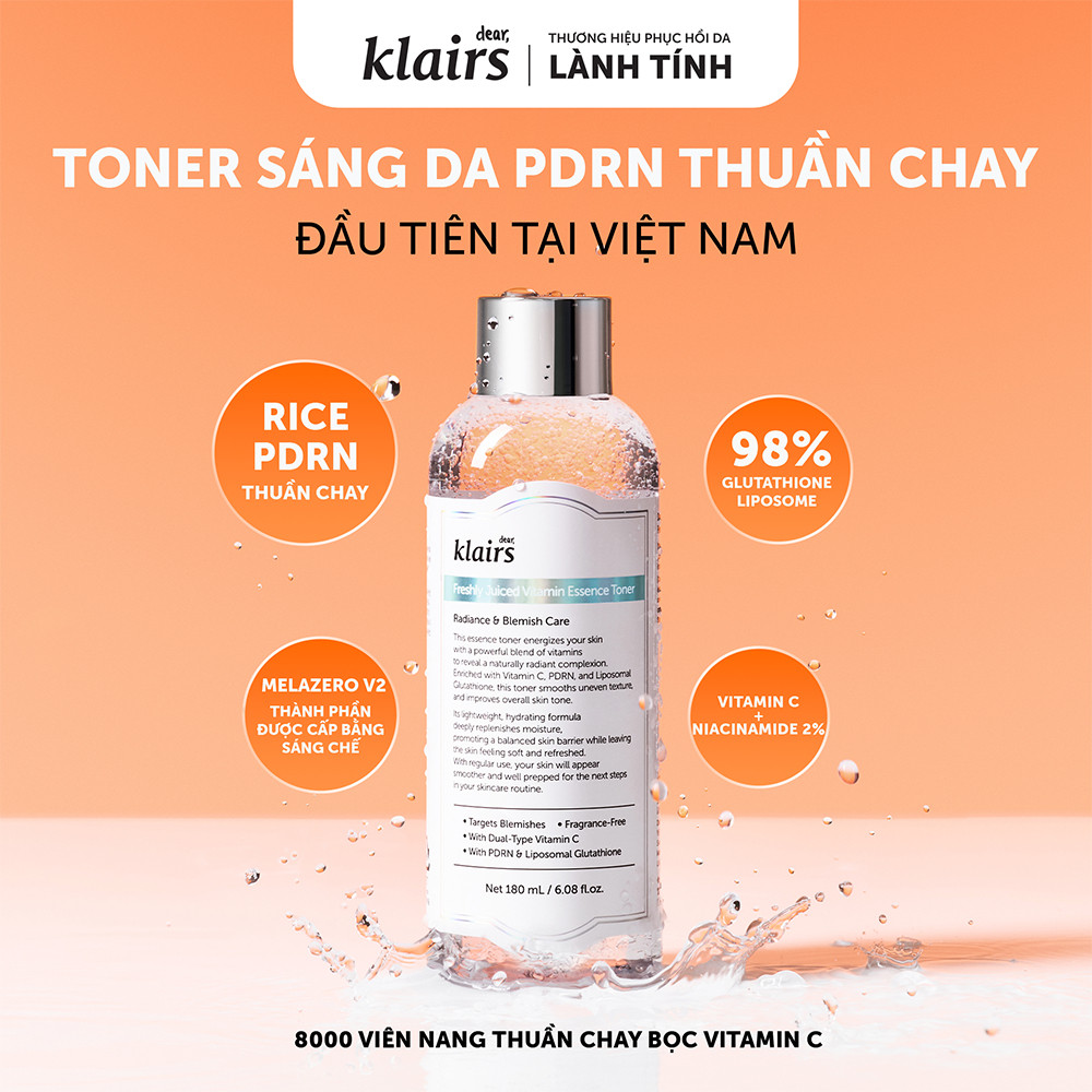 Nước hoa hồng Dear, Klairs Freshly Juiced Vitamin Essence Toner hỗ trợ làm sáng da 180ml [FS] | BigBuy360 - bigbuy360.vn