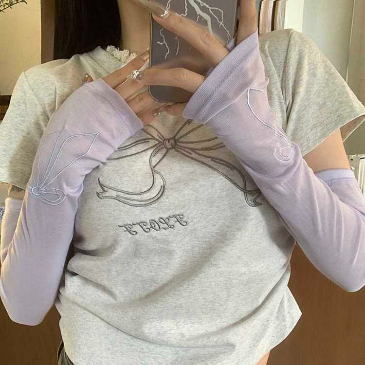 Summer Sun Protection Oversleeve Embroidered Bow Ice Sleeve Outdoor Travel Riding Arm Protector Wris