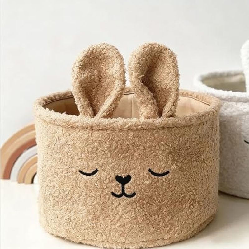 Easter Bunny Basket Large Capacity Storage Organizer Soft Plush with Rabbit Ears and Bunny Face for 