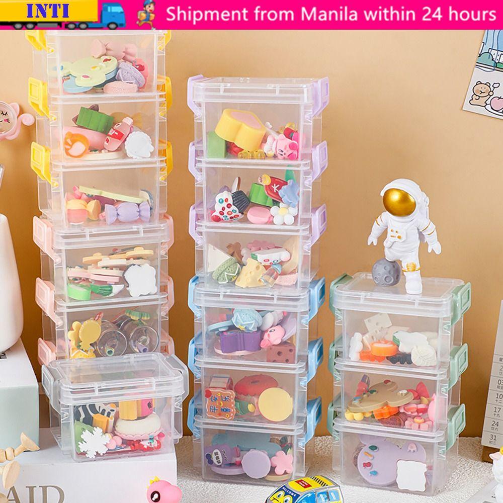 Lưu trữ trang sức INTI, Hộp lưu trữ Mini nhiều lớp trong suốt, Nhựa hữu ích Khóa ma thuật Hạt Hộp đự