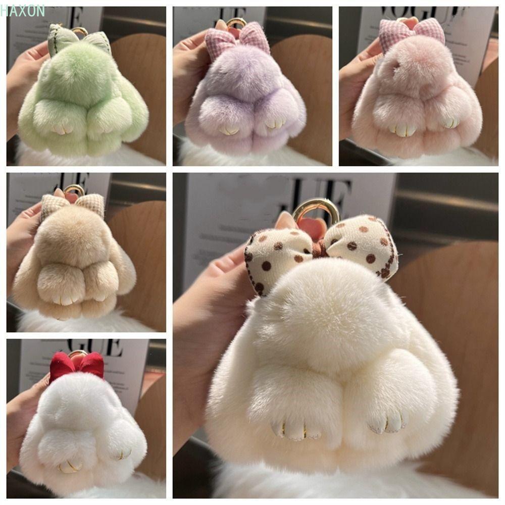 HAXON Lông Thỏ Móc Khóa, Pompoms Tóc Nơ Thỏ Móc Khóa, Móc Khóa Thời Trang Sang Trọng Búp Bê Nhẫn Hợp