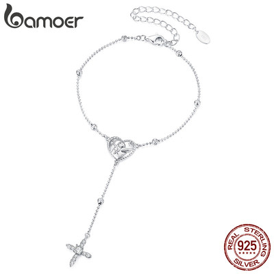Bamoer Bạc 925 Vòng Tay Thiên Thần Thiết Kế Chữ Thập Trang Sức Quà Tặng Cho Nữ