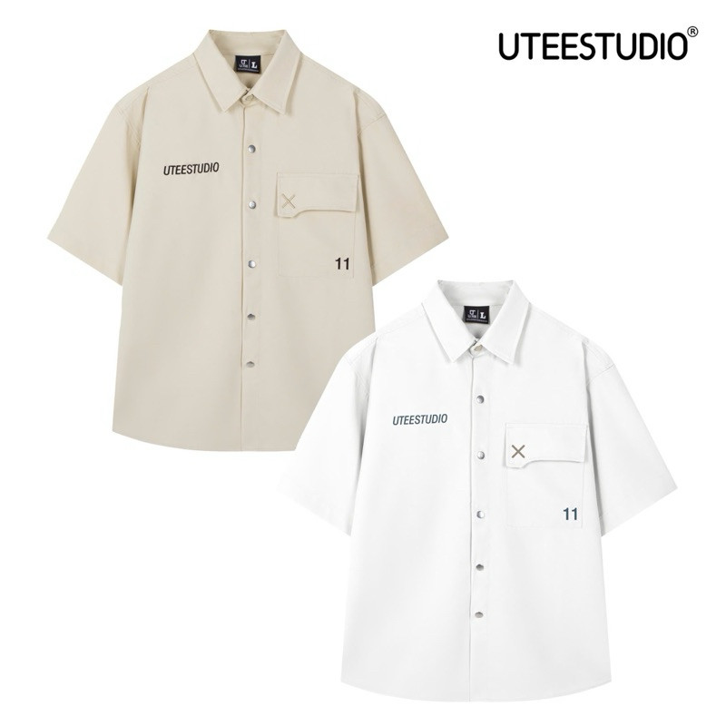Áo sơ mi size 11 tay ngắn, túi và nút, họa tiết thêu - UTEE STUDIO
