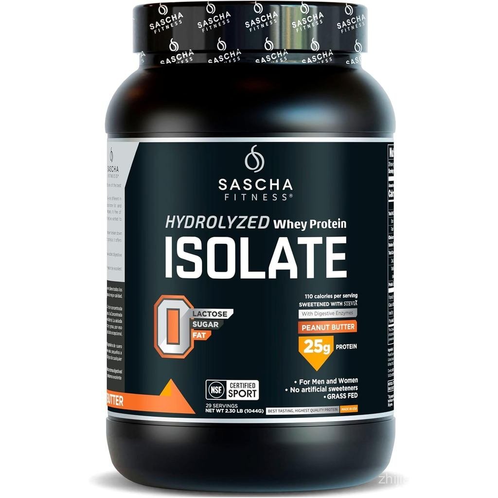 SASCHA FITNESS Hydrolyzed Whey Protein Isolate, 100% cỏ (2,3 pound, Bơ đậu phộng)